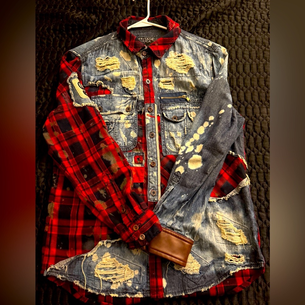 Stylish Men Denim and Plaid Shirt